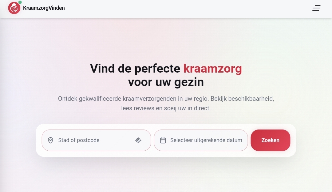 KraamzorgVinden — case study cover voor Gezondheidszorg project door DevCru webdevelopment bureau