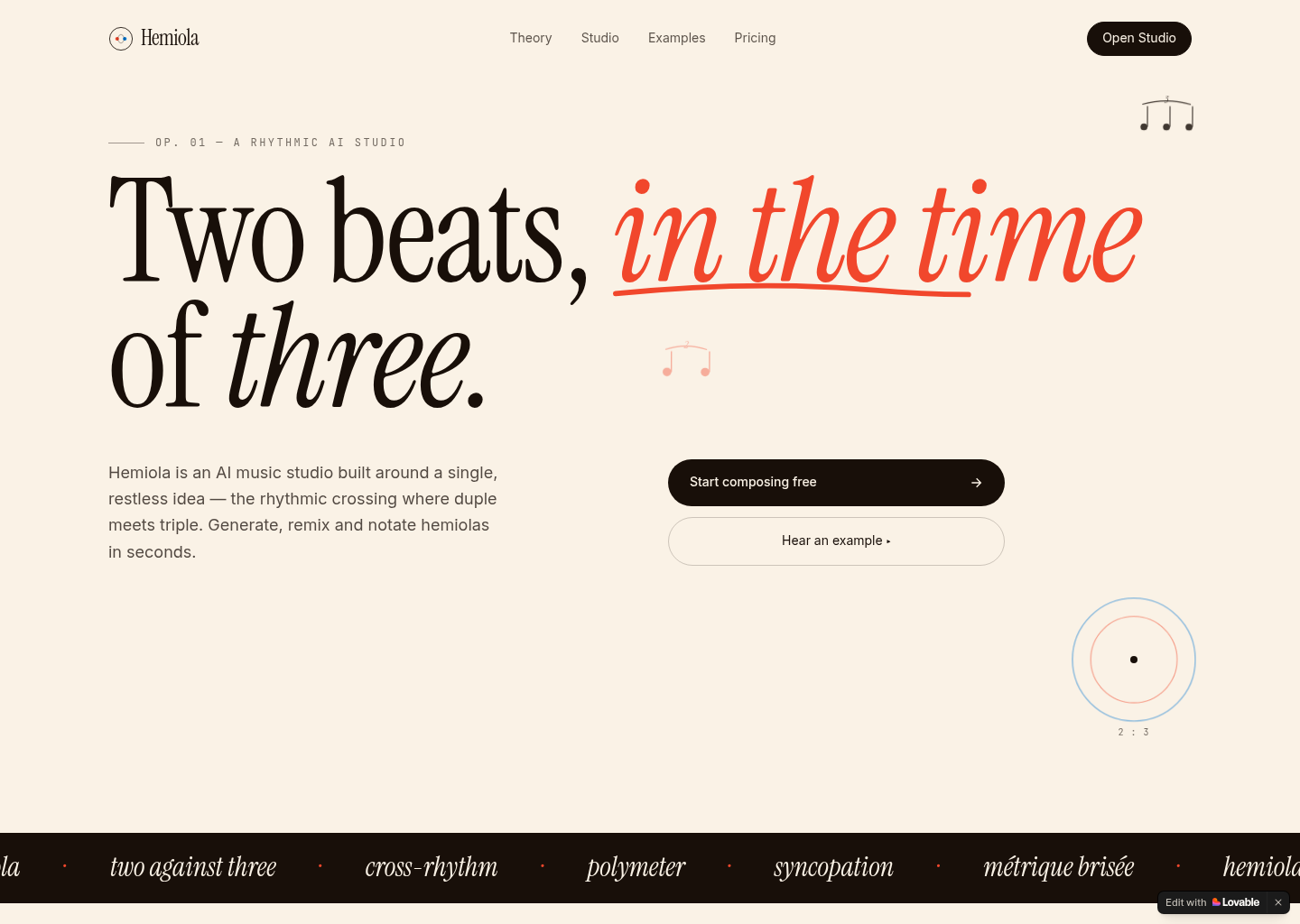 Hemiola — case study cover voor Muziektechnologie project door DevCru webdevelopment bureau