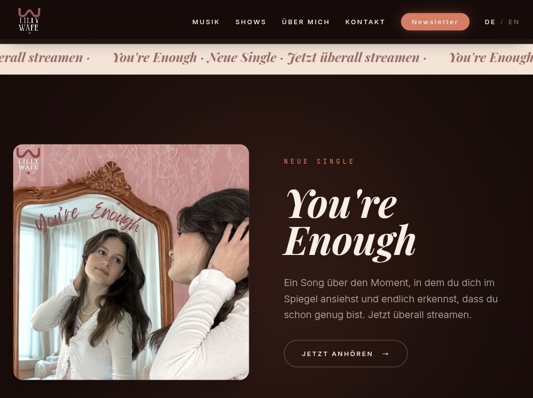 Lilly Wafe — case study cover voor Muziek & Entertainment project door DevCru webdevelopment bureau