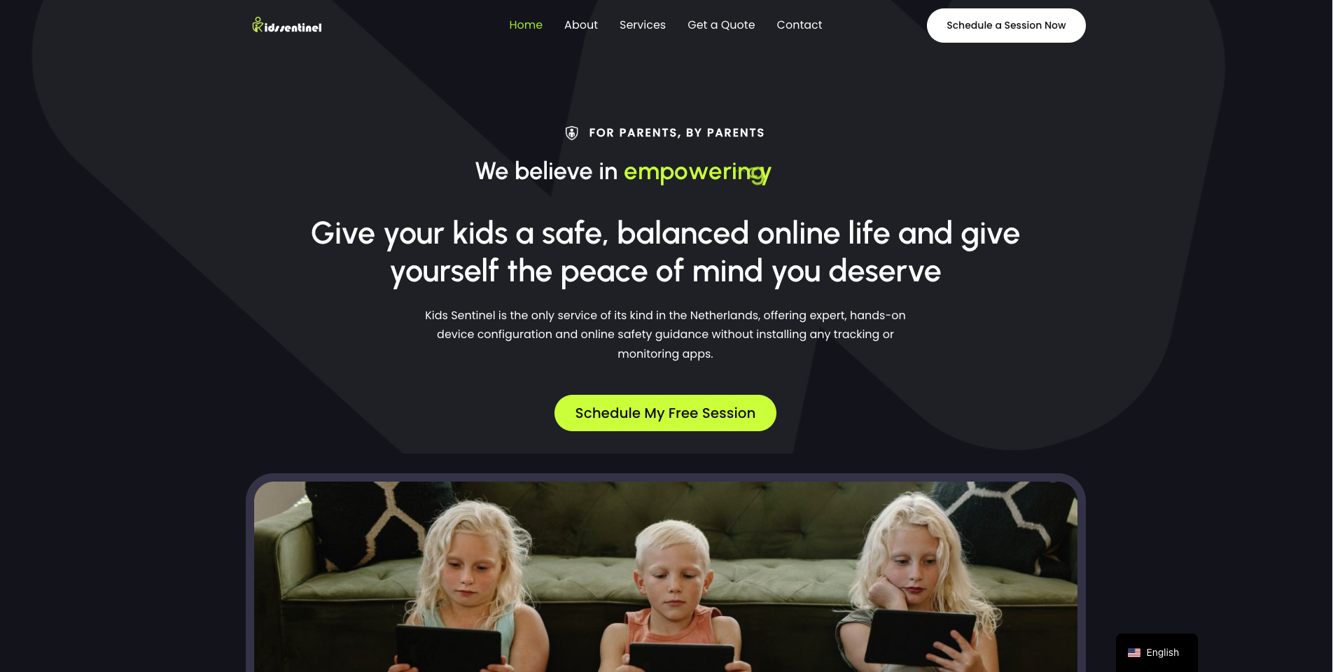 Kids Sentinel — case study cover voor Cybersecurity & Educatie project door DevCru webdevelopment bureau